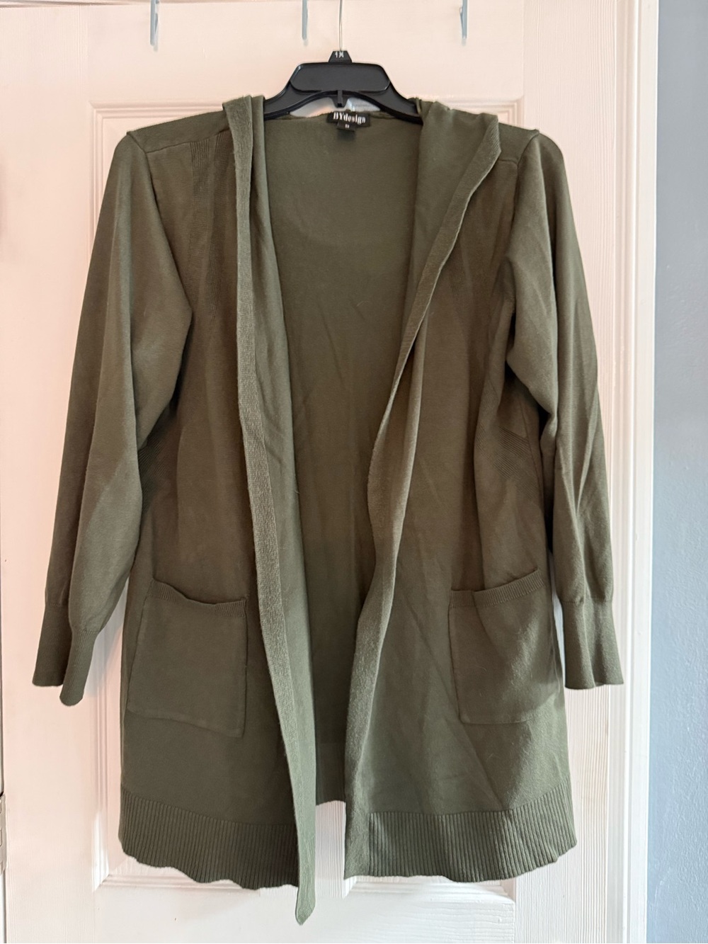 Open-Front Hooded Long Cardigan Jacket - Olive Green